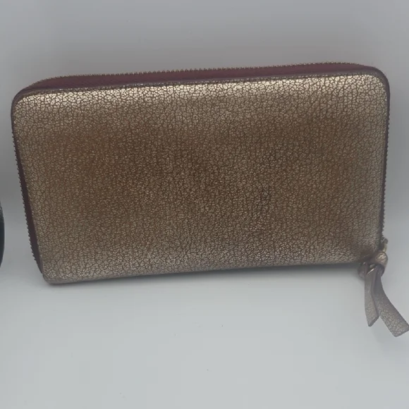 Jimmy Choo Metallic Gold & Burgundy Animal Print Long Wallet (VERY GOOD)COA❤️✨️